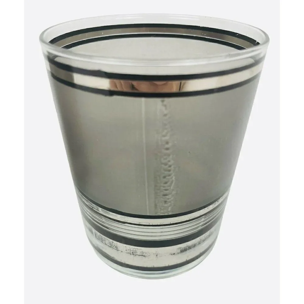 Vintage MCM Culver Silver Stripe Glass Set of 2 Bar Whiskey Loball Hiball Pair